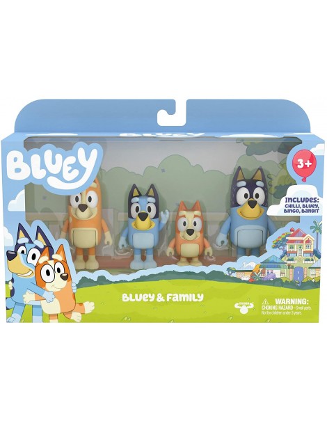 Bluey Family Pack, Set 4 Personaggi Articolati, Bingo, Bluey, Mamma Chilli e Papà Bandit, Giochi Preziosi BLY01000