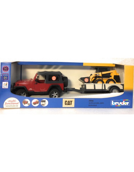 Bruder 02924 - Jeep Wrangler Unlimited con rimorchio e carrello con bobcat CAT - scala 1/16 FUORI PRODUZIONE