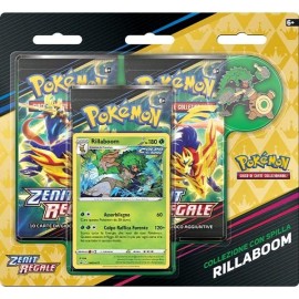 Pokémon Confezione da Tre Buste dell'Espansione Pokemon Zenit Regale - Collezione con Spilla (ITA) (Rillaboom)  - ITALIANO 