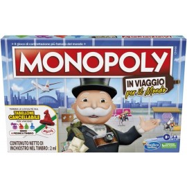 Monopoly In Viaggio per il Mondo, gioco da tavolo con pedine a timbro e tabellone cancellabile, Hasbro F4007