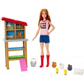 Barbie Carriere Fattoria dei Polli, Playset con Bambola, Galline, Polli e Accessori, FXP15