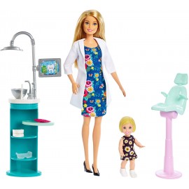 Barbie- Carriere Dentista Playset con Due Bambole, Sedia Operatoria e Accessori, FXP16 