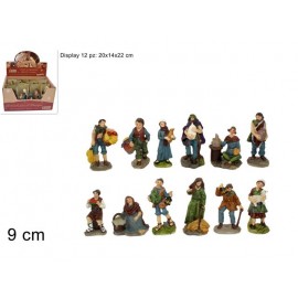 Statuine da Presepe Natività in poliresina da 9 cm - 12 pezzi  in 1 scatola assortita - versione economia 