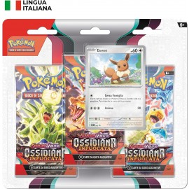 Pokémon Confezione da tre buste (Eevee)  Scarlatto e Violetto SV3 Ossidiana Infuocata, originale, edizione in italiano