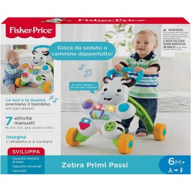 Fisher Price Zebra Primi Passi Spingibile, Giocattolo Elettronico Educativo con Musica e Suoni, per Bambini di 6 + Mesi, DLD91 