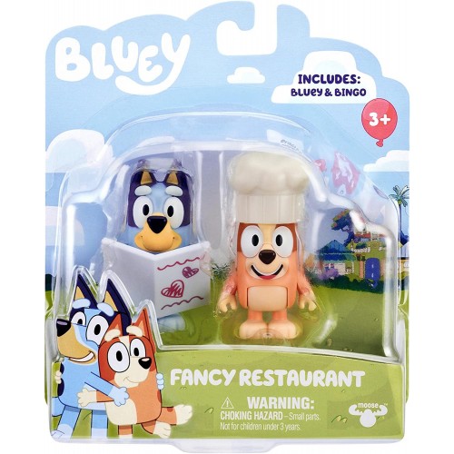 Bluey and Friends confezione 2 personaggi: Bluey e Bingo Fancy Restaurant, Giochi Preziosi BLY07000