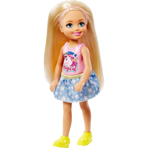 Barbie Club Chelsea Bambola con Top con Stampa Unicorno, Mattel FRL80-DWJ33