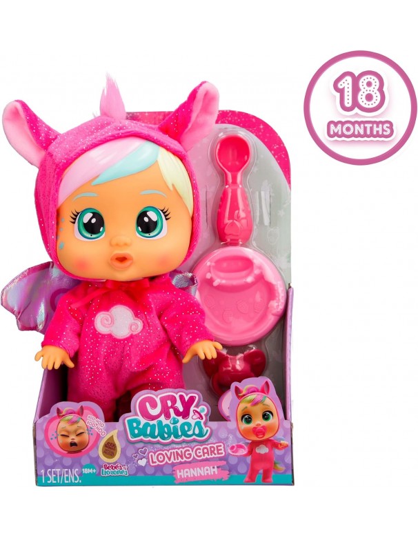 Cry Babies Loving Care Fantasy Hannah, Bambola interattiva 26 cm, Piange Lacrime Vere, IMC Toys 909793