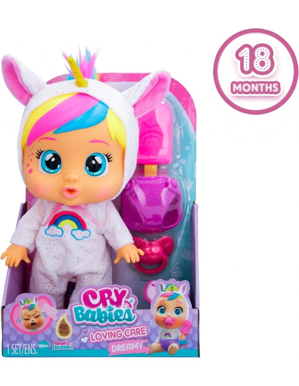 Cry Babies Loving Care Fantasy Dreamy, Bambola interattiva 26 cm, Piange Lacrime Vere, IMC Toys 911840