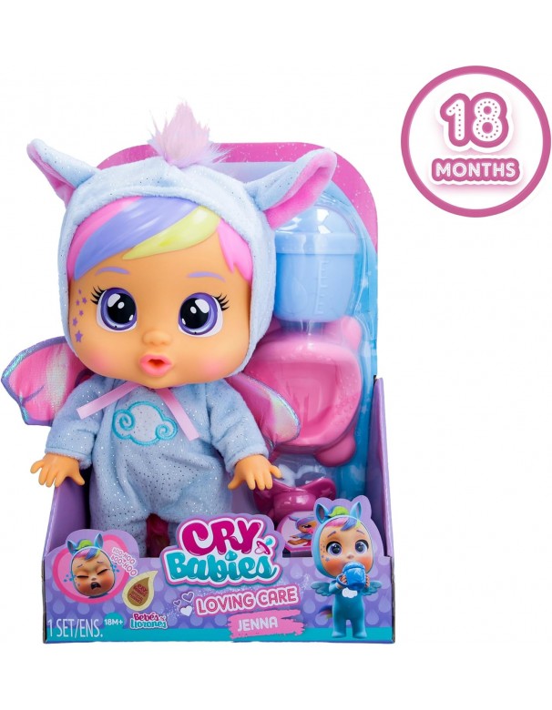 Cry Babies Loving Care Fantasy Jenna, Bambola interattiva 26 cm, Piange Lacrime Vere, IMC Toys 909809