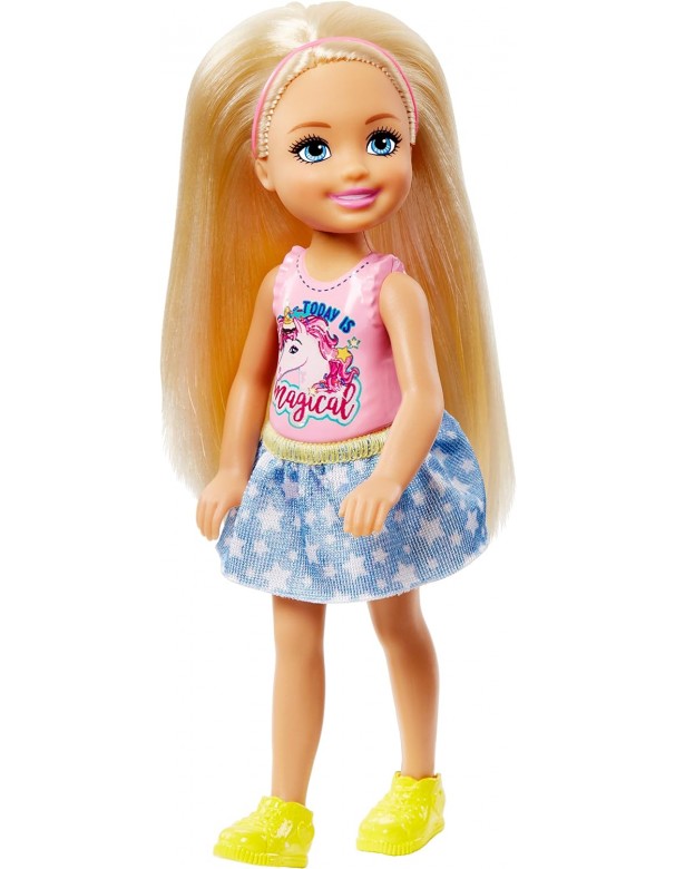 Barbie Club Chelsea Bambola con Top con Stampa Unicorno, Mattel FRL80-DWJ33