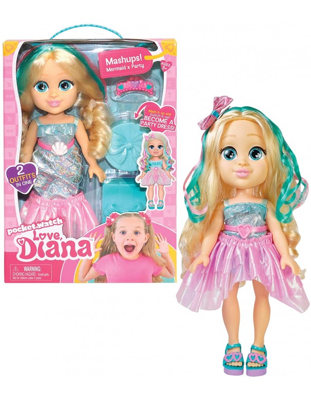 Love Diana - Bambola Sirena Party, con Vestito Trasformabile e Accessori di Gioco, Giochi Preziosi LVE08000 