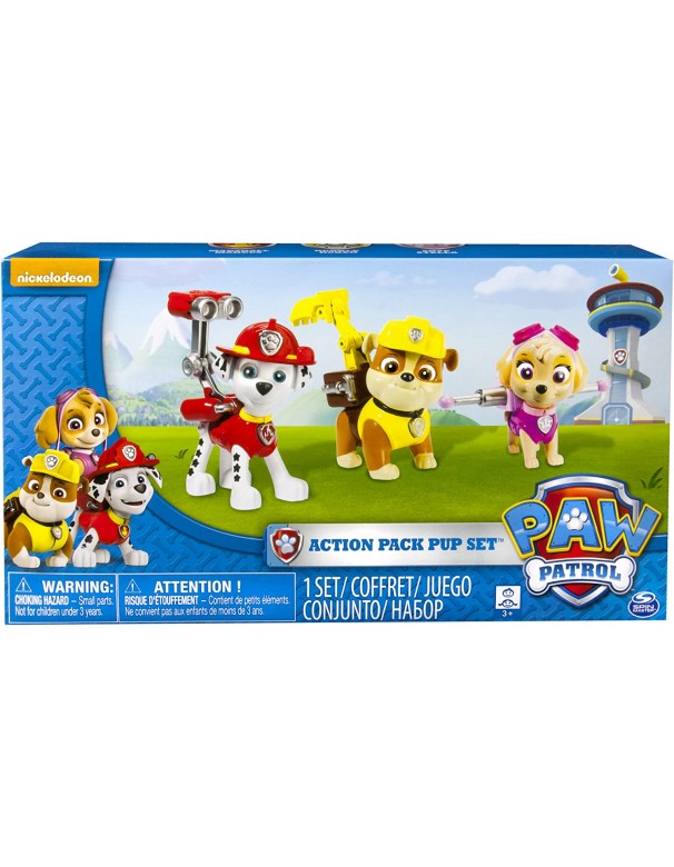 PAW PATROL- Action Pup 3pk Online Exclusive 1 (Marshall, Rubble, Skye) Set 3 Cuccioli Pack,