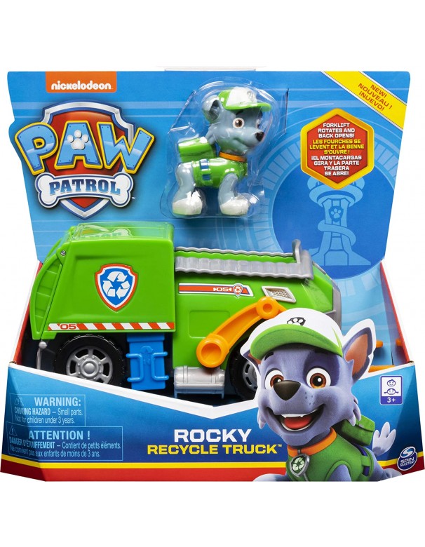 Paw Patrol - camion per la raccolta di rifiuti riciclabili di Rocky, Spin Master 6061804