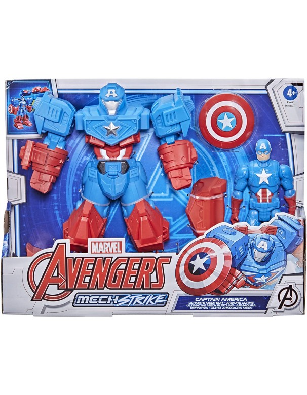 Marvel Avengers - Mech Strike Capitan America con Armatura 15CM Deluxe , F1669-F0262 Hasbro 