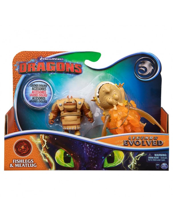 DreamWorks Dragons Legends Evolved, Fishlegs and Meatlug, Dragon with Viking Figure and Accessories di Spin Master 6045161 