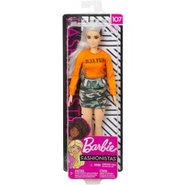 Barbie Fashionistas, Bambola con Capelli Argento, Top Malibu e Gonna Camouflage, FXL47-FBR37