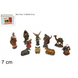Statuine da Presepe Natività in poliresina da 7 cm - 10 pezzi  in 1 scatola assortita - versione economia 