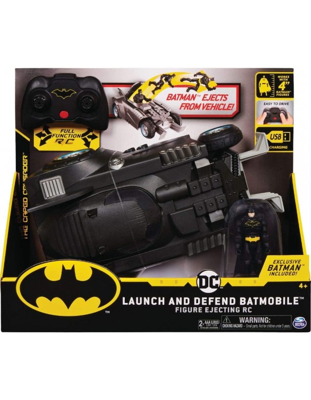 BATMAN Batmobile Radiocomandata Launch and Defend, con Personaggio da 10 cm, Spin Master  6055747 