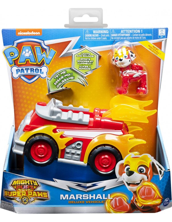 PAW Patrol, veicolo deluxe Mighty Pups Super Paws MARSHALL, con luci e suoni, Spin Master 6053026